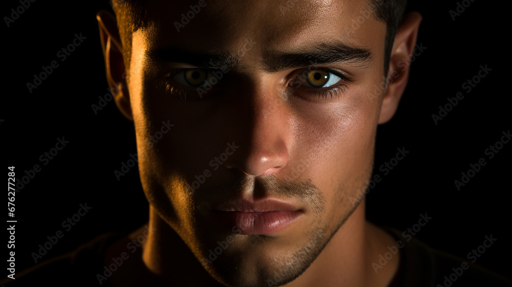 Headshot of an attractive, serious Caucasian student looking into the camera with a confident and thougthful expression on his face. Serious guy. Art photograph. Headshot of an attractive, serious Caucasian student looking into the camera with a confident and thougthful expression on his face. Serious guy. Art photograph.