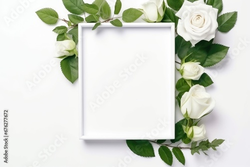 frame with roses picture frame white paper with rose.