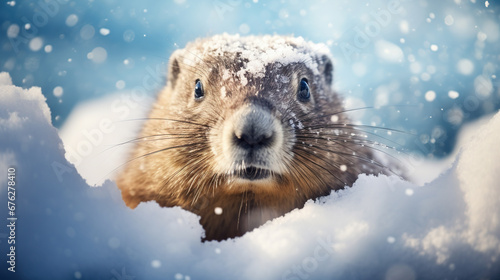 Groundhog in snow. AI