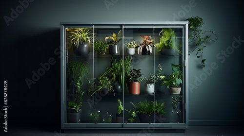 Plants on a grey room mock up