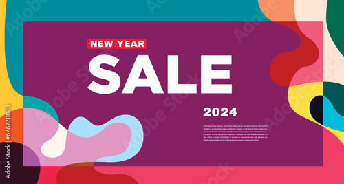 New Year Sale 2024 Colorful Abstract Banner and Greeting Card Design Template