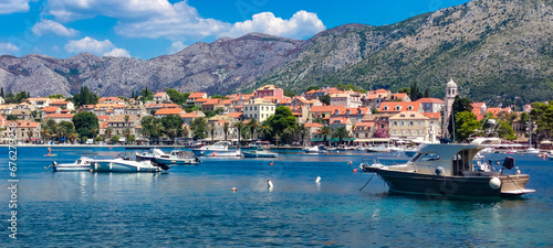 Cavtat, Croatia - August 11, 2023: Cavtat (Croatia) is a popular tourist destination with many hotels and restaurants. Beautiful town Cavtat in southern Dalmatia photo
