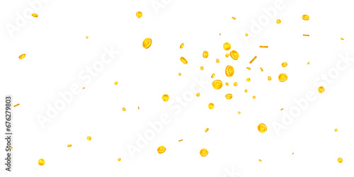 Korean won coins falling. Scattered gold WON