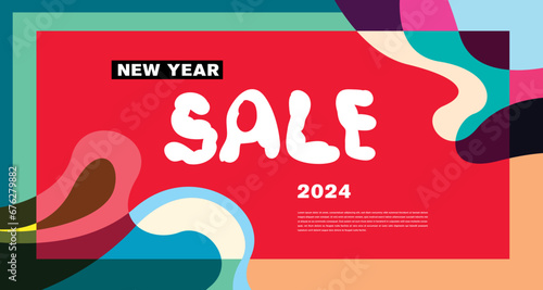 New Year Sale 2024 Colorful Abstract Banner and Greeting Card Design Template