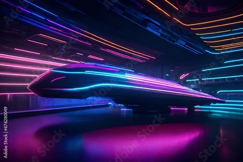 A neon abstract spaceship traveling through a tunnel of liquid colors at warp speed