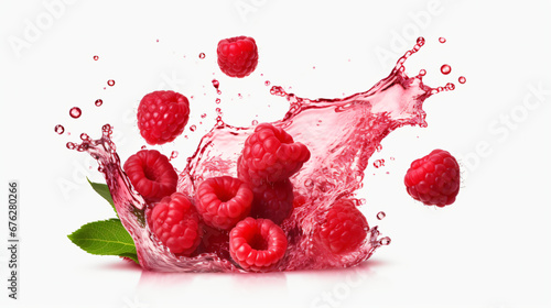 Raspberries in juice splash isolated on a white background