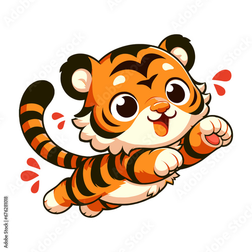 Fototapeta Naklejka Na Ścianę i Meble -  Vector icon illustration of cute tiger in  jumping action with cartoon style