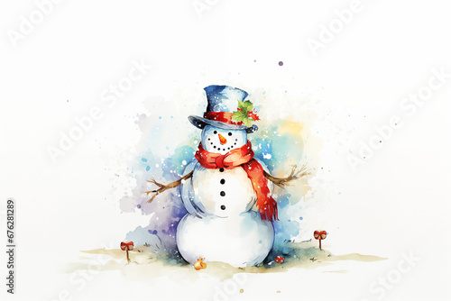 Cuter watercolor design snowman with seasonal decoration