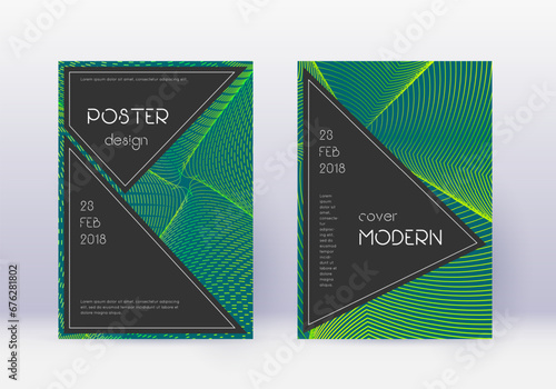 Black cover design template set. Green abstract li