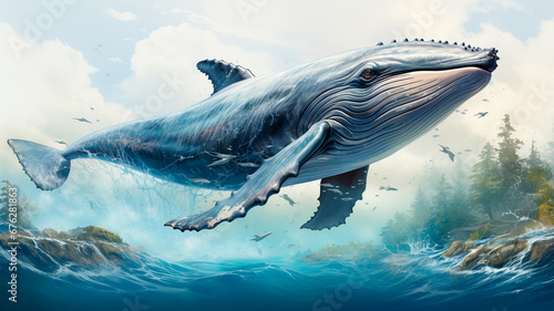 3 d illustration of a giant whale in the ocean
