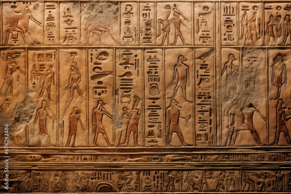 Egyptian hieroglyphs ancient wall art. Dead writing text history motif. Generate Ai