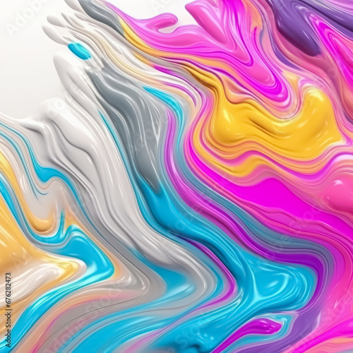 Abstract modern white and neon colors liquid wavy acrylic paint background. 