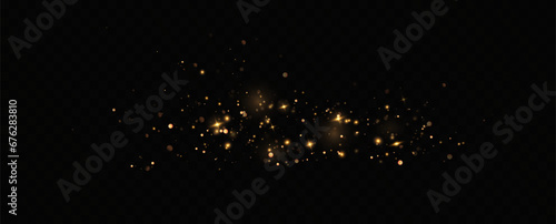Golden sequins glow with many lights. Glittering dust. Luxurious background of golden particles.