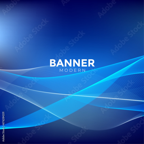 Abstract shiny bright blue waves banner design
