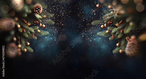 Diseño creativo desenfocado de Navidad y Año Nuevo.Árbol de Navidad decorado y luces sobre fondo borroso creativo.