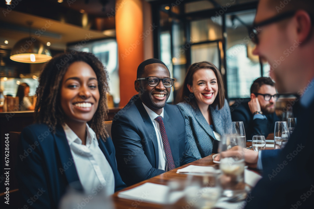 Multiracial group of business persons in a restaurant