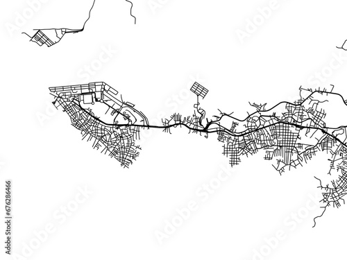 Vector road map of the city of Buenaventura in Colombia with black roads on a white background.