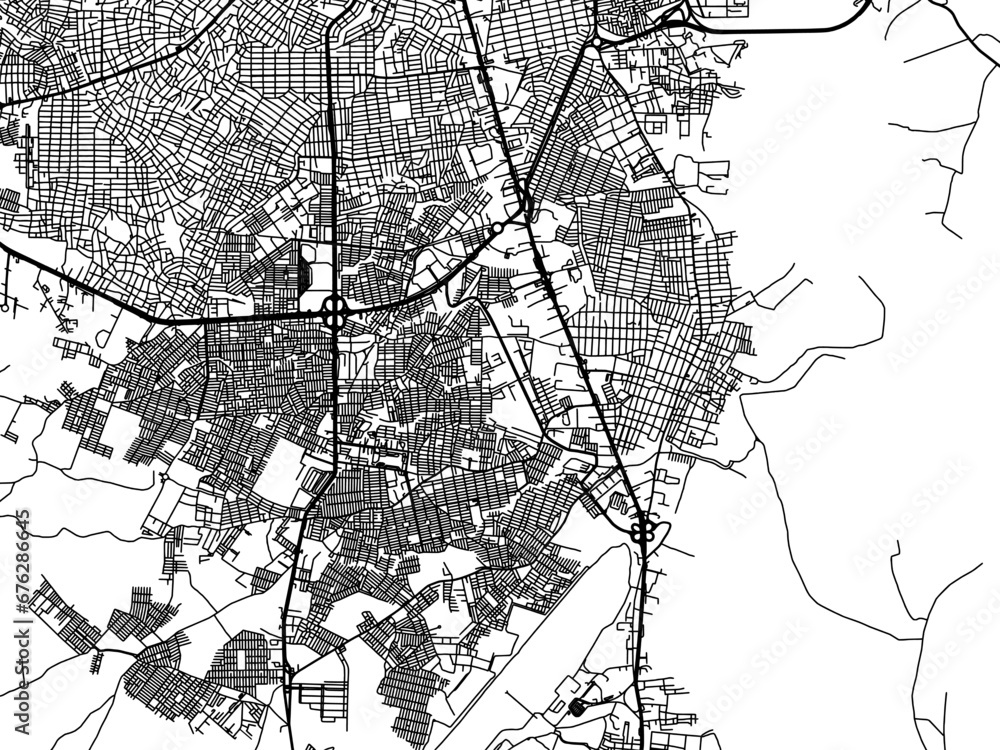 Fototapeta premium Vector road map of the city of Soledad in Colombia with black roads on a white background.