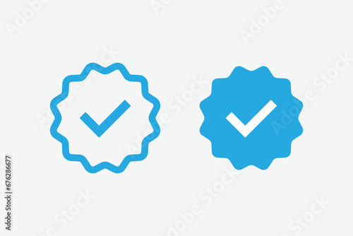 vector illustration of blue tick icon on grey background for website, ui ux and mobile design. vector illustration