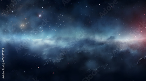 360 degree equirectangular projection space background with nebula and stars, environment. Generative Ai. photo