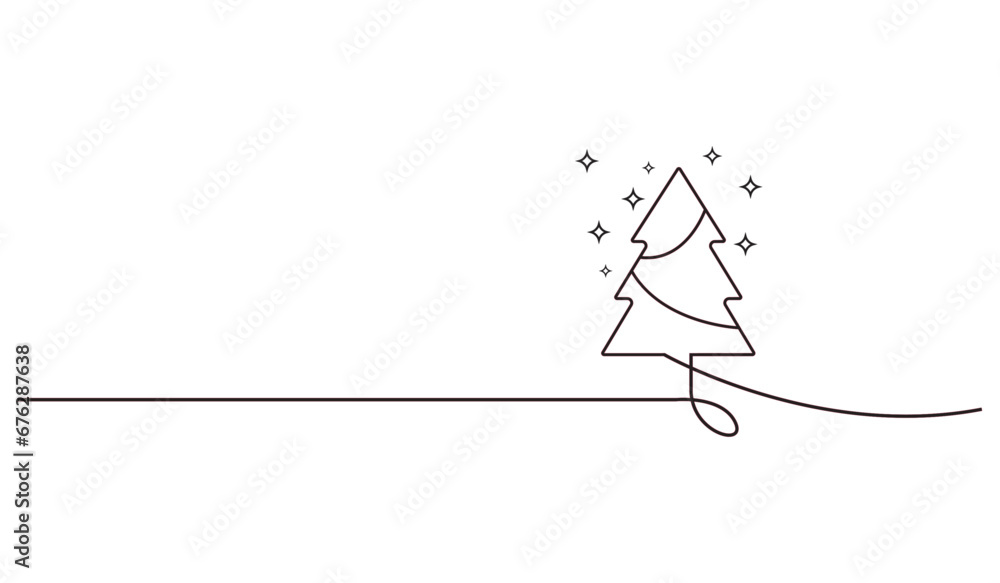 line art illustration christmas tree celebrate christmas day continous one line