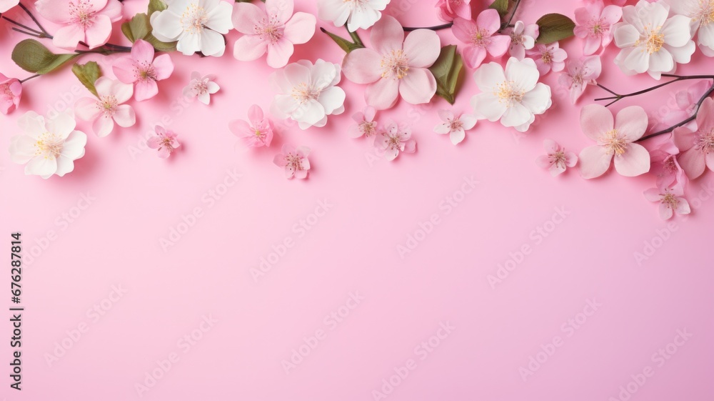 Spring flowers on pink background