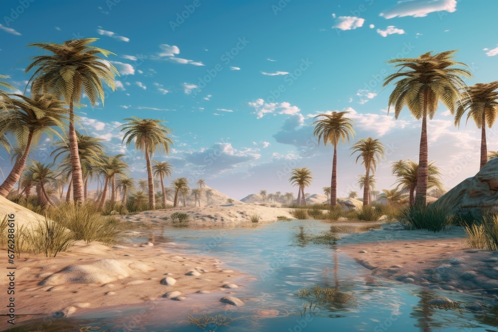 Calm desert view with palm trees