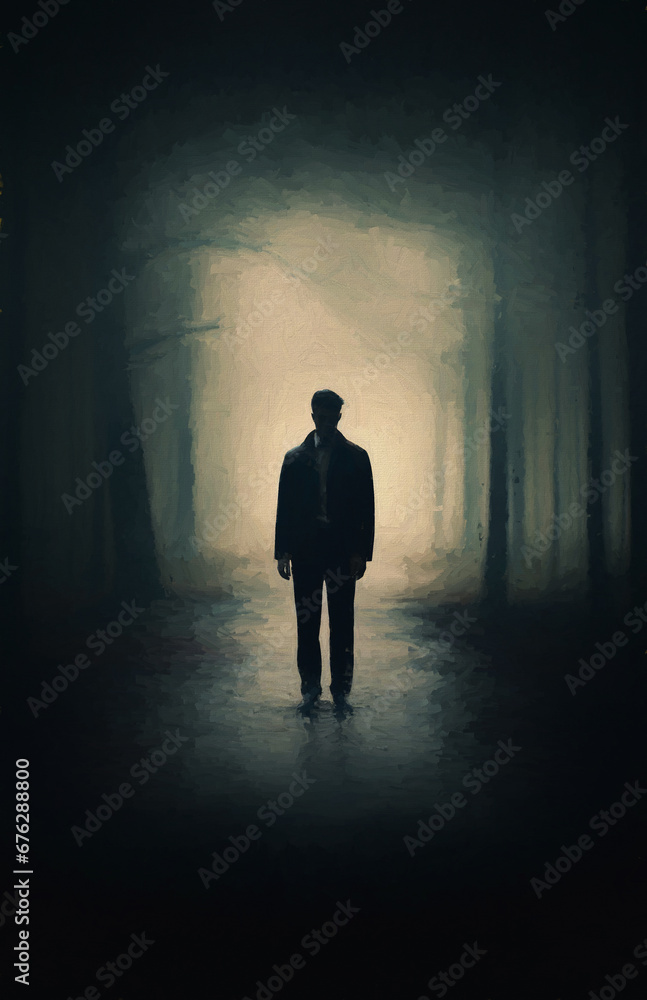 Obraz premium man in the woods - physiological thriller style - movie poster - illustration on canvas