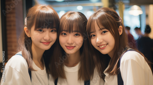 仲の良い3人グループの若くて美しい女性
