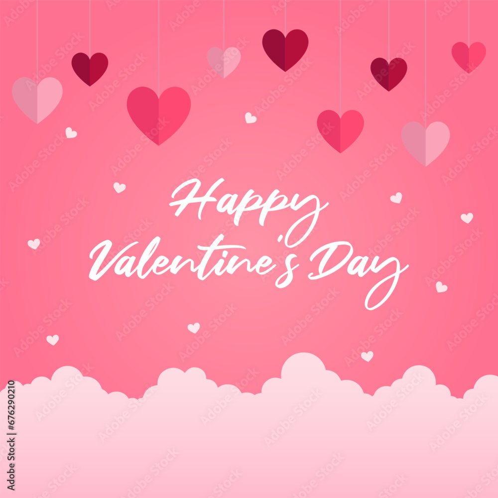 Valentine's Day background greeting card poster banner with romantic hearts pink element Free Vector