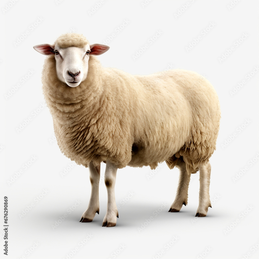 A sheep is standing on an isolated background. Generated AI