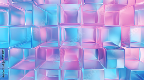 holographic pink and blue plastic jelly plexiglass isometric square geometric cubes background texture marble texture. Generative Ai.