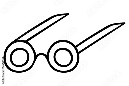 Glasses are round. Rounded framed lenses. Sketch. The temples of the glasses are straightened. Vector illustration. Outline on isolated background. Doodle style. Spectacles for a stylish look. 