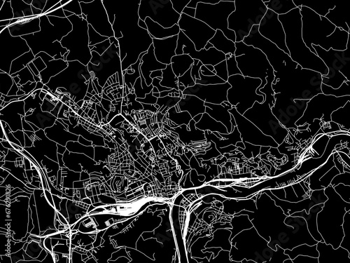 Vector road map of the city of Usti nad Labem in the Czech Republic with white roads on a black background.