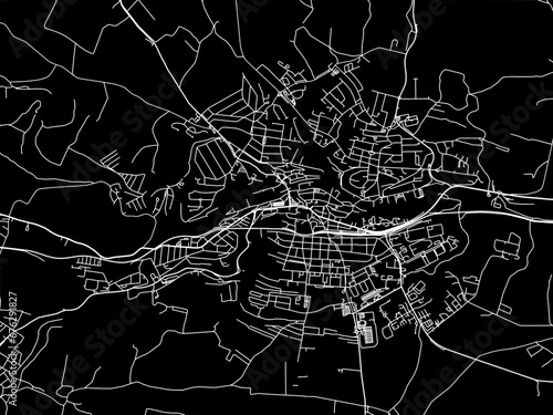 Vector road map of the city of Trebic in the Czech Republic with white roads on a black background.