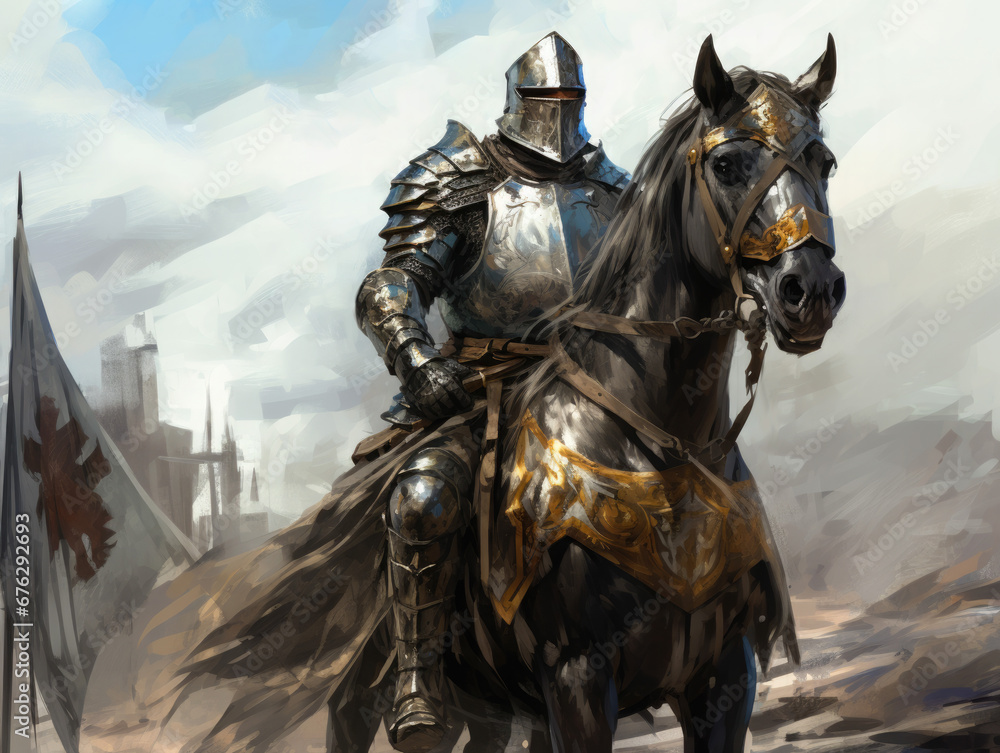Fototapeta premium Knight in armor on horseback. Digital art.