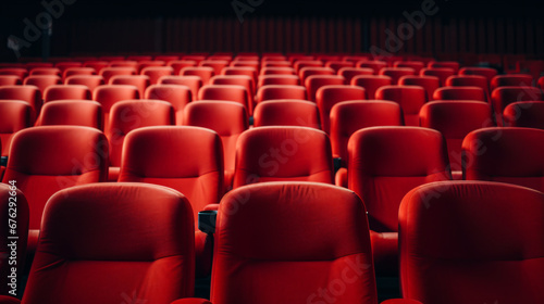 Rows of red velvet seats watching movies in the cinema