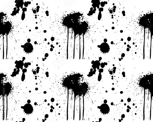 seamless pattern of drops , splashes of black ink on a white background