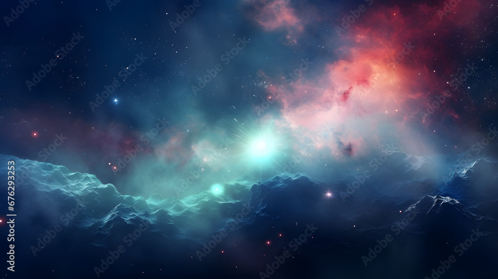 Nebula and galaxies in space. Abstract cosmos background. Generative Ai.