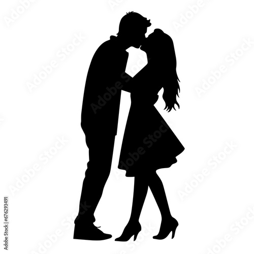 Kissing couple black icon on white background. Kissing couple silhouette