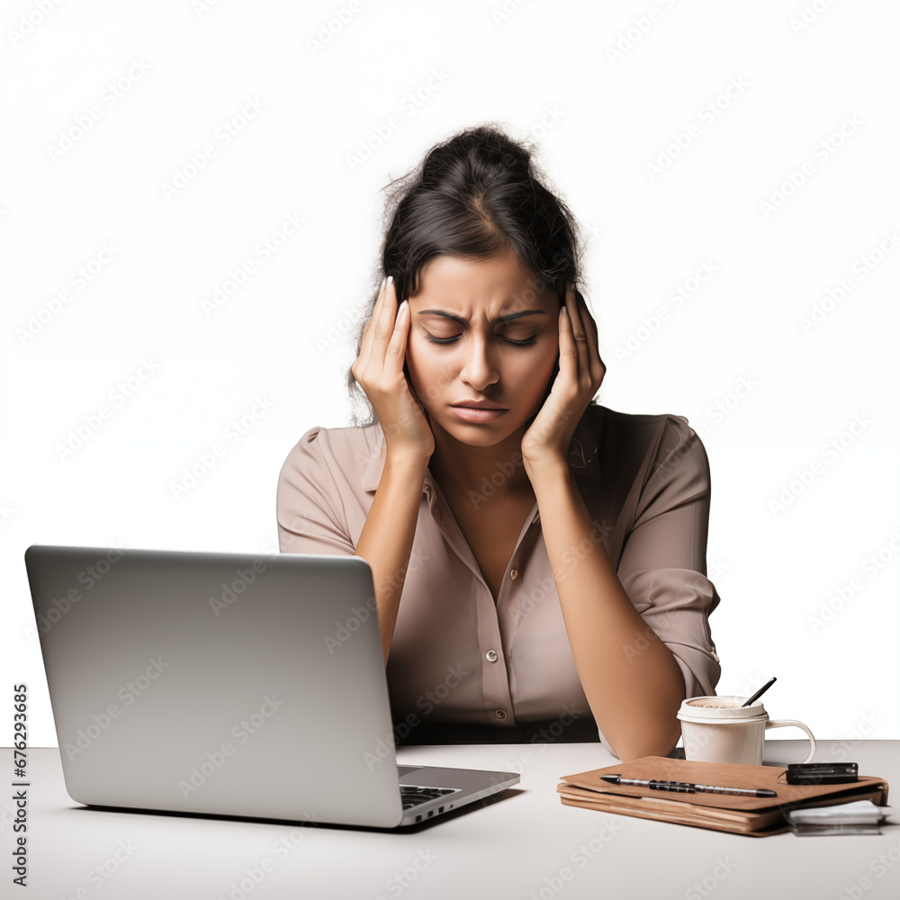 Woman sitting stressed at work3 Woman sitting stressed at work3