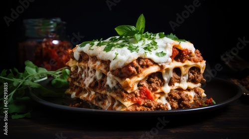Lasagna bolognese with cheese