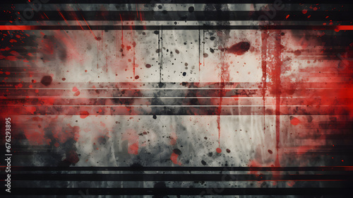 Retro CCTV or VHS video white noise background texture with red recording indicator. Vintage horizontal scanlines with vignette border. Grungy distressed horror film backdrop 3D render. Generative Ai. photo