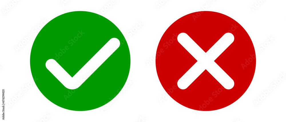 Checkmark icon and X. Icon for an application or website. Green and red OK and X icon. Vector icons for your design. Stock vector EPS 10 Checkmark icon and X. Icon for an application or website. Green and red OK and X icon. Vector icons for your design. Stock vector EPS 10