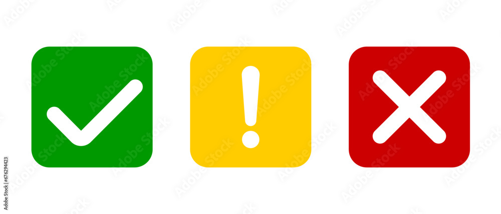 Check mark icon and X icon for app or website. Green and red OK and X squared icon. Vector icons for your design. Vector EPS 10 Check mark icon and X icon for app or website. Green and red OK and X squared icon. Vector icons for your design. Vector EPS 10