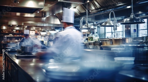 Wallpaper Mural Chef. Blurred restaurant kitchen background. Open kitchen with light bokeh Torontodigital.ca