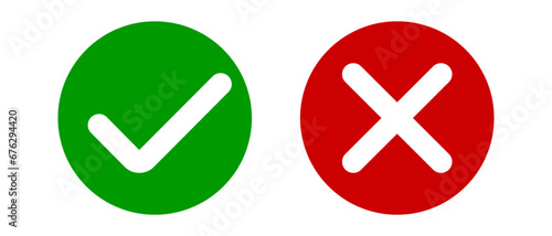 Checkmark icon and X. Icon for an application or website. Green and red OK and X icon. Vector icons for your design. Stock vector EPS 10