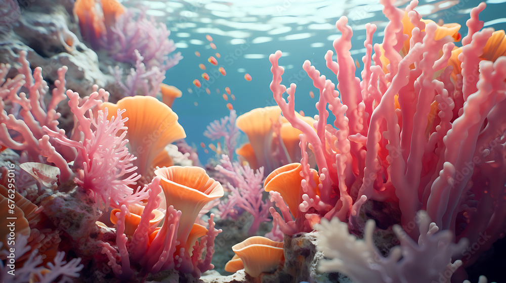 Corals wallpaper, realistic abstract 3d background with bright colorful coral reef or sea underwater
Corals wallpaper, realistic abstract 3d background with bright colorful coral reef or sea underwater
