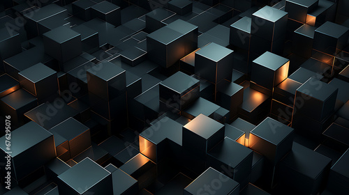 Dark background design  abstract geometric blocks  3d render 
