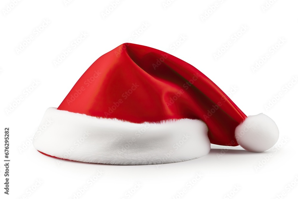A Festive red Santa hat with a white pompom, Christmas, Holidays, isolated, white background A Festive red Santa hat with a white pompom, Christmas, Holidays, isolated, white background